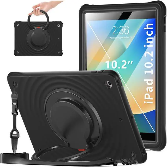 Main image of BONAEVER Case for iPad 10.2 inch 2021 2020 2019 9th 8th 7th Generation with Built-in Screen Protector, 360° Rotating Stand, Adjustable Shoulder Strap, Precise Cutouts, Pencil Holder