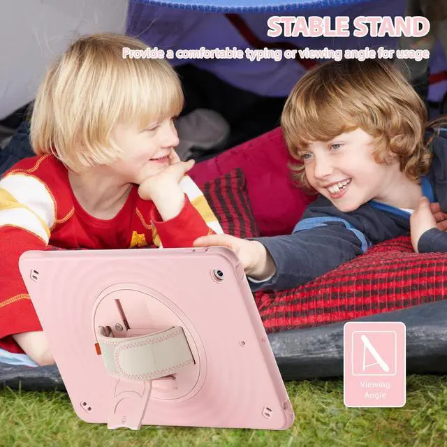 Alt view image 5 of 7 - BONAEVER Case for iPad 10.2 inch 9th 8th 7th Generation 2021 2020 2019 with Built-in Screen Protector, 360° Rotating Stand, Adjustable Shoulder Strap, Hand Strap, Pencil Holder Pink