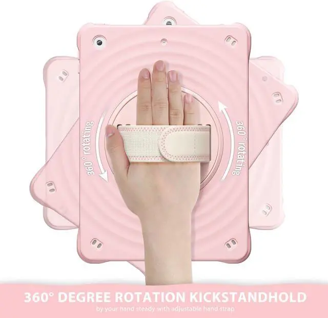 Alt view image 3 of 7 - BONAEVER Case for iPad 10.2 inch 9th 8th 7th Generation 2021 2020 2019 with Built-in Screen Protector, 360° Rotating Stand, Adjustable Shoulder Strap, Hand Strap, Pencil Holder Pink