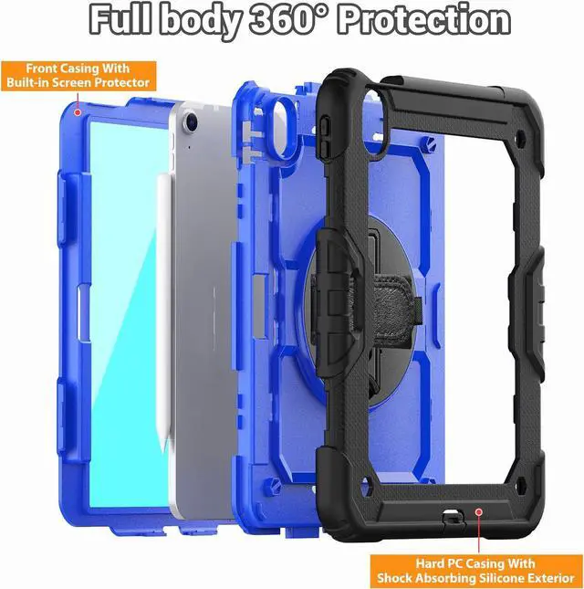 Alt view image 7 of 7 - BONAEVER Case for iPad Air 11 inch 7th 6th Generation M3 M2 2025 2024, Heavy Duty Shockproof Protective Cover with Screen Protector, Stand and Hand/Shoulder Strap Blue