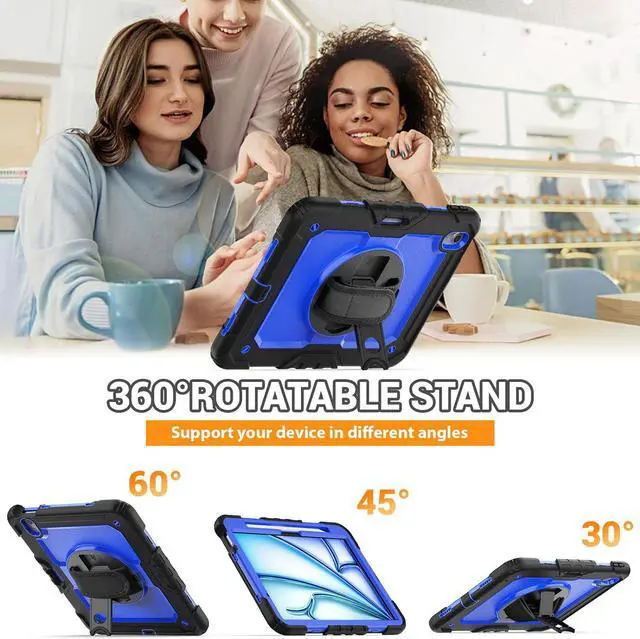 Alt view image 5 of 7 - BONAEVER Case for iPad Air 11 inch 7th 6th Generation M3 M2 2025 2024, Heavy Duty Shockproof Protective Cover with Screen Protector, Stand and Hand/Shoulder Strap Blue