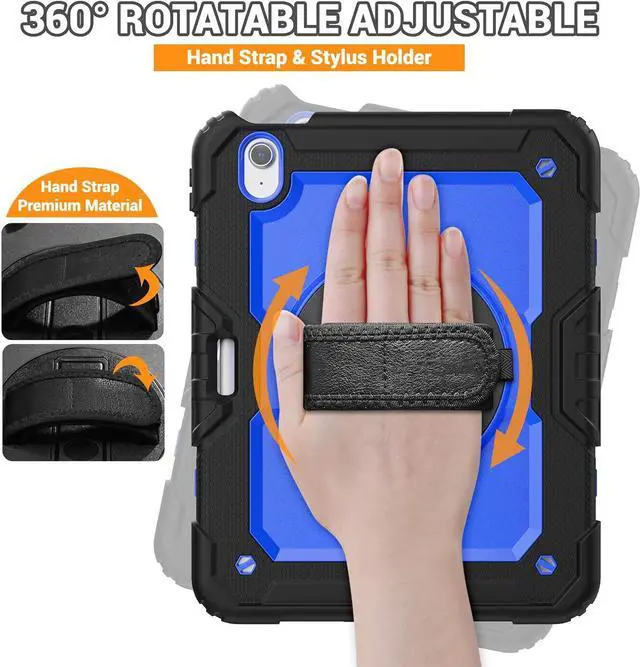 Alt view image 3 of 7 - BONAEVER Case for iPad Air 11 inch 7th 6th Generation M3 M2 2025 2024, Heavy Duty Shockproof Protective Cover with Screen Protector, Stand and Hand/Shoulder Strap Blue