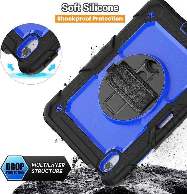 Alt view image 4 of 7 - BONAEVER Case for iPad Air 11 inch 7th 6th Generation M3 M2 2025 2024, Heavy Duty Shockproof Protective Cover with Screen Protector, Stand and Hand/Shoulder Strap Blue