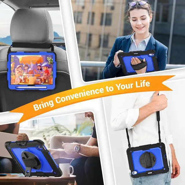 Alt view image 6 of 7 - BONAEVER Case for iPad Air 11 inch 7th 6th Generation M3 M2 2025 2024, Heavy Duty Shockproof Protective Cover with Screen Protector, Stand and Hand/Shoulder Strap Blue