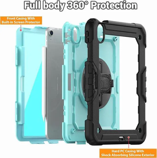Alt view image 7 of 7 - BONAEVER Case for iPad Air 11 inch 7th 6th Generation M3 M2 2025 2024, Heavy Duty Shockproof Protective Cover with Screen Protector, Stand and Hand/Shoulder Strap Light Blue