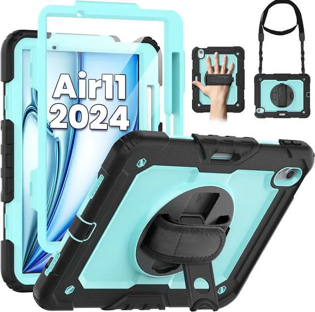 Main image of BONAEVER Case for iPad Air 11 inch 7th 6th Generation M3 M2 2025 2024, Heavy Duty Shockproof Protective Cover with Screen Protector, Stand and Hand/Shoulder Strap Light Blue