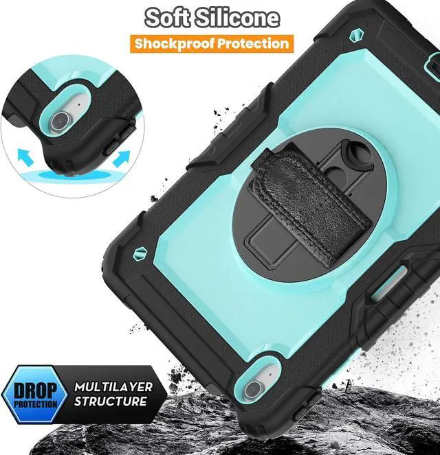 Alt view image 6 of 7 - BONAEVER Case for iPad Air 11 inch 7th 6th Generation M3 M2 2025 2024, Heavy Duty Shockproof Protective Cover with Screen Protector, Stand and Hand/Shoulder Strap Light Blue