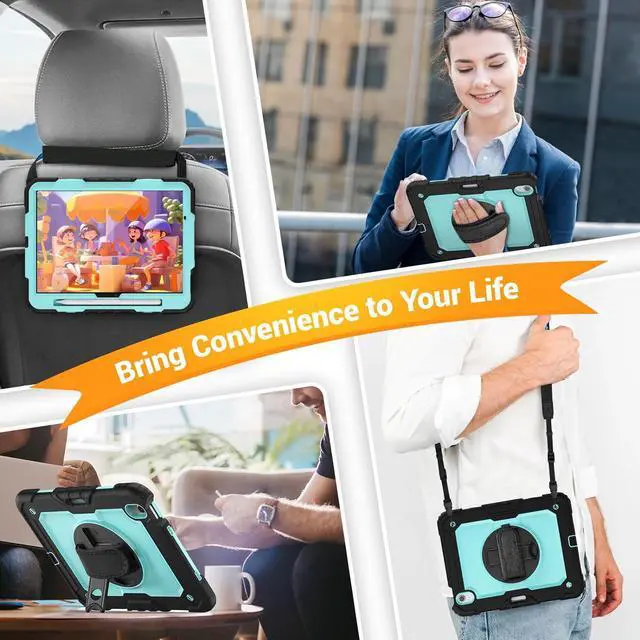 Alt view image 5 of 7 - BONAEVER Case for iPad Air 11 inch 7th 6th Generation M3 M2 2025 2024, Heavy Duty Shockproof Protective Cover with Screen Protector, Stand and Hand/Shoulder Strap Light Blue