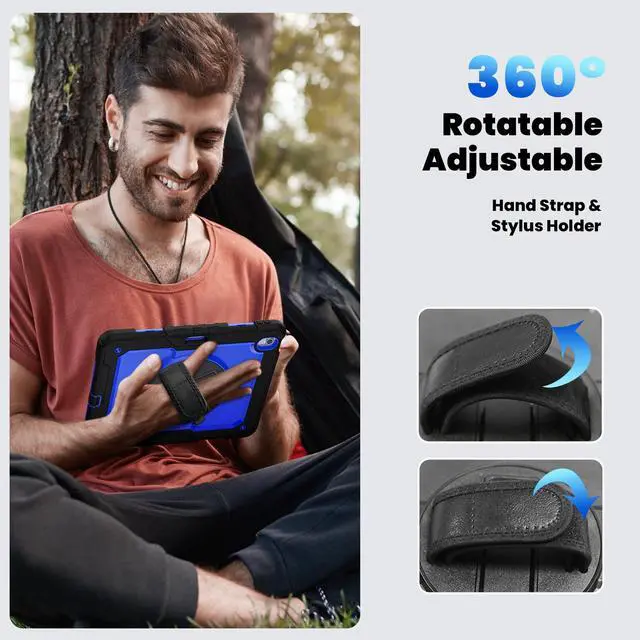 Alt view image 4 of 7 - Case for iPad Air 13 inch M3 2025 / M2 2024 with Built-in Screen Protector, 360° Rotating Stand, Adjustable Shoulder Strap, Pencil Holder Blue