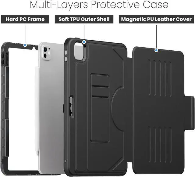 Alt view image 7 of 7 - BONAEVER Case For iPad Pro 11 Inch 2024 M4 2024 5th Generation A2836/A2837/A3006, Smart Magnetic Auto Sleep Shockproof Cover with Multi-Angles Stand, Pen Holder, Card Slot Brown