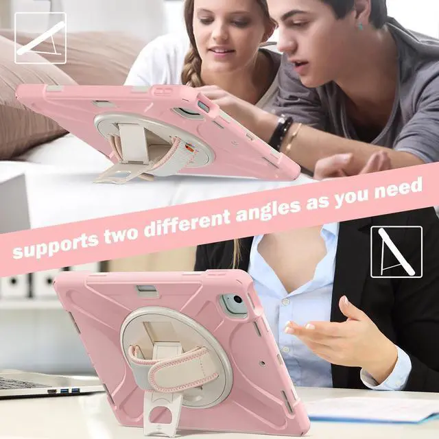 Alt view image 5 of 7 - Case for iPad Air 13 inch M3 2025 M2 2024 and iPad Pro 12.9 2022 - 2018 6th/5th/4th/3rd Gen with Built-in Screen Protector, 360° Rotating Stand, Adjustable Shoulder Strap, Pencil Holder, Pink