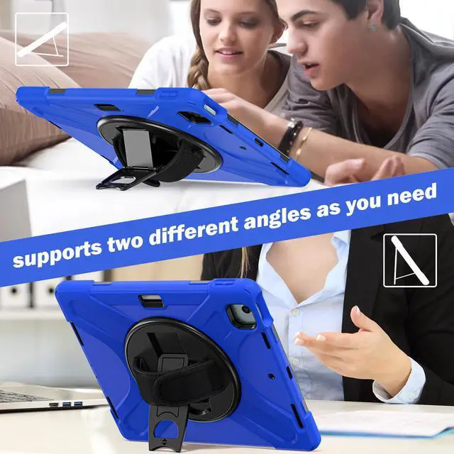 Alt view image 5 of 7 - Case for iPad Air 13 inch M3 2025 M2 2024 and iPad Pro 12.9 2022 - 2018 6th/5th/4th/3rd Gen with Built-in Screen Protector, 360° Rotating Stand, Adjustable Shoulder Strap, Pencil Holder Blue