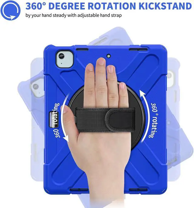Alt view image 4 of 7 - Case for iPad Air 13 inch M3 2025 M2 2024 and iPad Pro 12.9 2022 - 2018 6th/5th/4th/3rd Gen with Built-in Screen Protector, 360° Rotating Stand, Adjustable Shoulder Strap, Pencil Holder Blue