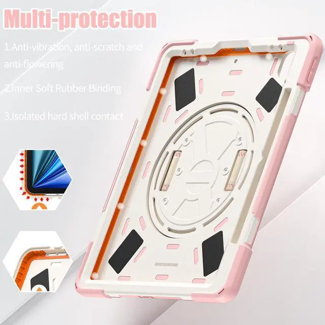 Alt view image 7 of 7 - Case for iPad Air 13 inch M3 2025 M2 2024 and iPad Pro 12.9 2022 - 2018 6th/5th/4th/3rd Gen with Built-in Screen Protector, 360° Rotating Stand, Adjustable Shoulder Strap, Pencil Holder, Pink