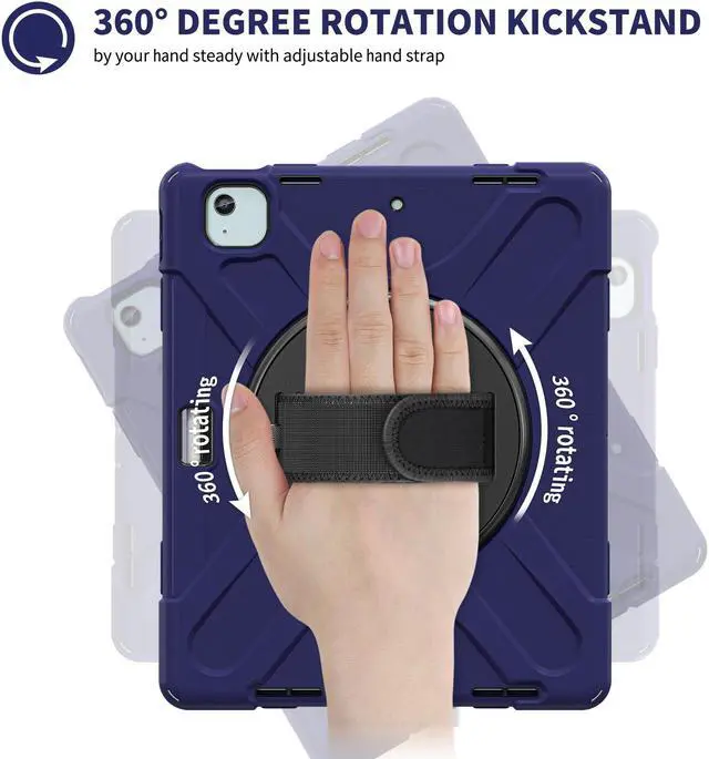 Alt view image 4 of 7 - Case for iPad Air 13 inch M3 2025 M2 2024 and iPad Pro 12.9 2022 - 2018 6th/5th/4th/3rd Gen with Built-in Screen Protector, 360° Rotating Stand, Adjustable Shoulder Strap, Pencil Holder Navy Blue