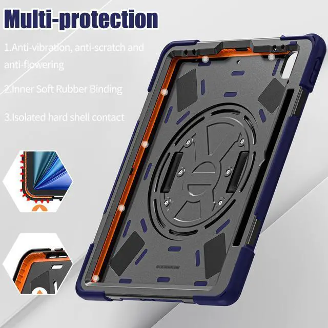 Alt view image 7 of 7 - Case for iPad Air 13 inch M3 2025 M2 2024 and iPad Pro 12.9 2022 - 2018 6th/5th/4th/3rd Gen with Built-in Screen Protector, 360° Rotating Stand, Adjustable Shoulder Strap, Pencil Holder Navy Blue