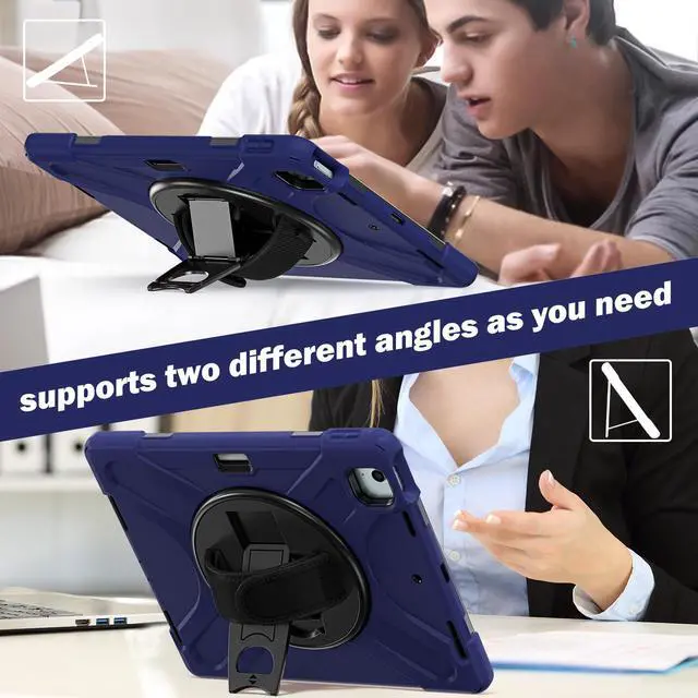 Alt view image 5 of 7 - Case for iPad Air 13 inch M3 2025 M2 2024 and iPad Pro 12.9 2022 - 2018 6th/5th/4th/3rd Gen with Built-in Screen Protector, 360° Rotating Stand, Adjustable Shoulder Strap, Pencil Holder Navy Blue