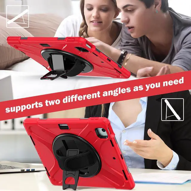 Alt view image 5 of 7 - Case for iPad Air 13 inch M3 2025 M2 2024 and iPad Pro 12.9 2022 - 2018 6th/5th/4th/3rd Gen with Built-in Screen Protector, 360° Rotating Stand, Adjustable Shoulder Strap, Pencil Holder Red