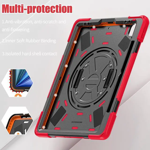 Alt view image 6 of 7 - Case for iPad Air 13 inch M3 2025 M2 2024 and iPad Pro 12.9 2022 - 2018 6th/5th/4th/3rd Gen with Built-in Screen Protector, 360° Rotating Stand, Adjustable Shoulder Strap, Pencil Holder Red