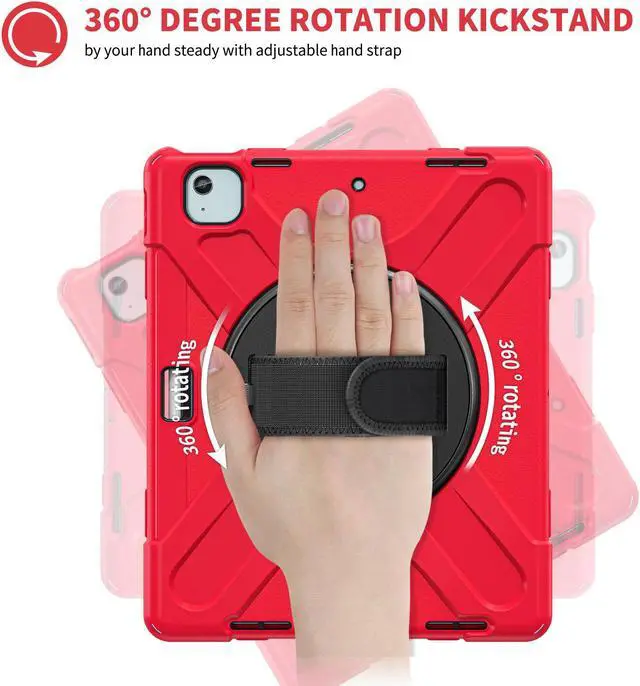 Alt view image 4 of 7 - Case for iPad Air 13 inch M3 2025 M2 2024 and iPad Pro 12.9 2022 - 2018 6th/5th/4th/3rd Gen with Built-in Screen Protector, 360° Rotating Stand, Adjustable Shoulder Strap, Pencil Holder Red
