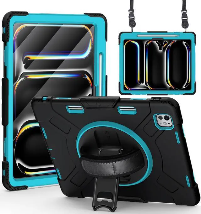 Main image of BONAEVER Case for iPad Pro 13 Inch M4 2024 7th Generation with Built-in Screen Protector, 360° Rotating Stand, Adjustable Shoulder Strap, Precise Cutouts, Pencil Holder Mint Green