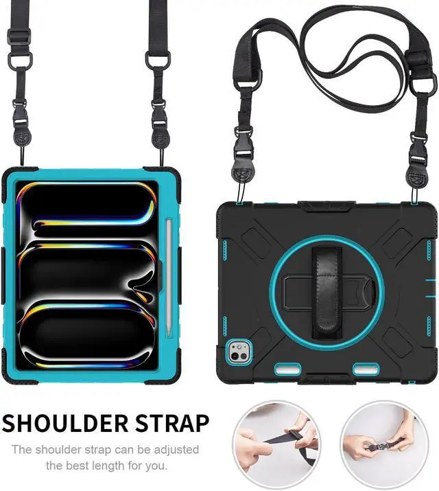 Alt view image 7 of 7 - BONAEVER Case for iPad Pro 13 Inch M4 2024 7th Generation with Built-in Screen Protector, 360° Rotating Stand, Adjustable Shoulder Strap, Precise Cutouts, Pencil Holder Mint Green