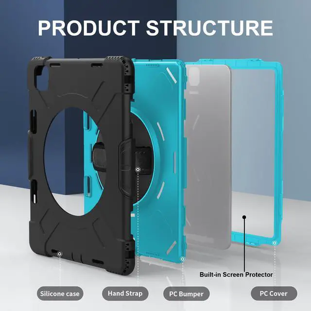Alt view image 6 of 7 - BONAEVER Case for iPad Pro 13 Inch M4 2024 7th Generation with Built-in Screen Protector, 360° Rotating Stand, Adjustable Shoulder Strap, Precise Cutouts, Pencil Holder Mint Green