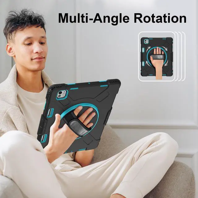 Alt view image 2 of 7 - BONAEVER Case for iPad Pro 13 Inch M4 2024 7th Generation with Built-in Screen Protector, 360° Rotating Stand, Adjustable Shoulder Strap, Precise Cutouts, Pencil Holder Mint Green