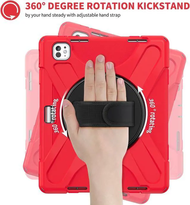 Alt view image 5 of 7 - BONAEVER Case for iPad Pro 13 Inch M4 2024 7th Generation with Built-in Screen Protector, 360° Rotating Stand, Adjustable Shoulder Strap, Stylus Pen, Pencil Holder Red