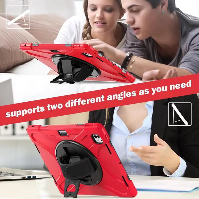 Alt view image 6 of 7 - BONAEVER Case for iPad Pro 13 Inch M4 2024 7th Generation with Built-in Screen Protector, 360° Rotating Stand, Adjustable Shoulder Strap, Stylus Pen, Pencil Holder Red