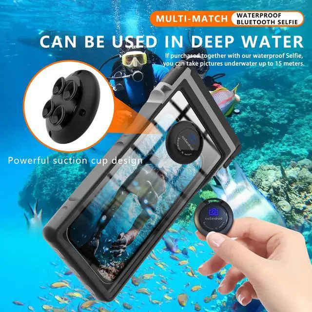 Alt view image 2 of 7 - Waterproof Phone Pouch Case with Waterproof Bluetooth Remote Shutter, Underwater Dry Bag for Phone Protector for iPhone 15 14 13 12 11 Pro Max Galaxy S24 S23 S22 Ultra Pixel to 7" for Beach Cruise