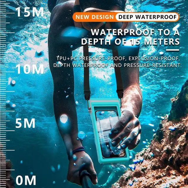 Alt view image 2 of 7 - Waterproof Phone Pouch Case with Waterproof Bluetooth Remote Shutter, Underwater Dry Bag for Phone Protector for iPhone 15 14 13 12 11 Pro Max Galaxy S24 S23 S22 Ultra Pixel to 7" for Beach Cruise