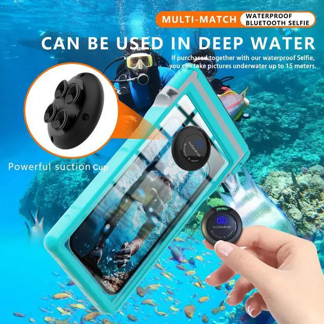 Alt view image 4 of 7 - Waterproof Phone Pouch Case with Waterproof Bluetooth Remote Shutter, Underwater Dry Bag for Phone Protector for iPhone 15 14 13 12 11 Pro Max Galaxy S24 S23 S22 Ultra Pixel to 7" for Beach Cruise