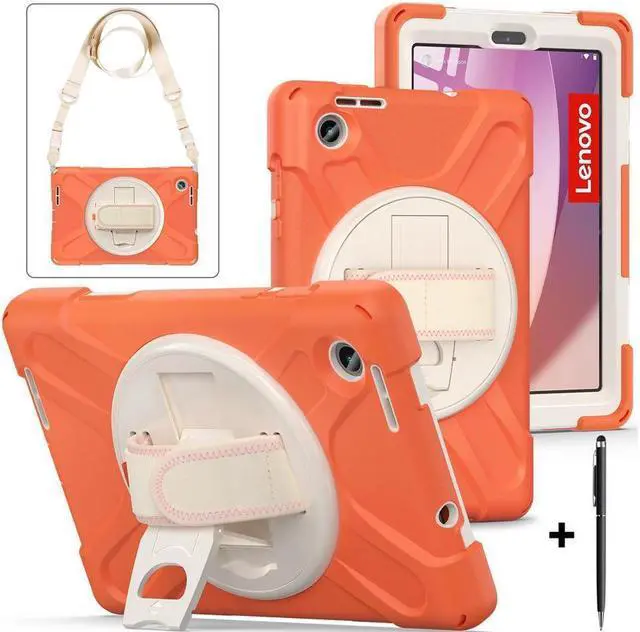 Main image of BONAEVER For Lenovo Tab M8 4th Gen 2024 2023 TB-301XU TB-300FU TB-300XU Shockproof Protective Cover with H & Shoulder Strap Stand and Pencil Holder Stylus Pen Orange