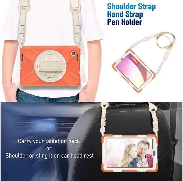 Alt view image 7 of 7 - BONAEVER For Lenovo Tab M8 4th Gen 2024 2023 TB-301XU TB-300FU TB-300XU Shockproof Protective Cover with H & Shoulder Strap Stand and Pencil Holder Stylus Pen Orange