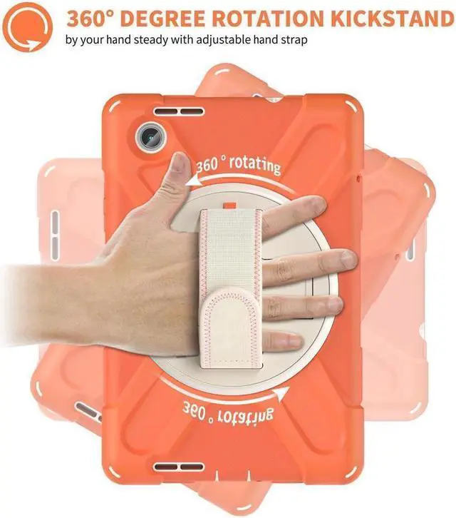 Alt view image 2 of 7 - BONAEVER For Lenovo Tab M8 4th Gen 2024 2023 TB-301XU TB-300FU TB-300XU Shockproof Protective Cover with H & Shoulder Strap Stand and Pencil Holder Stylus Pen Orange