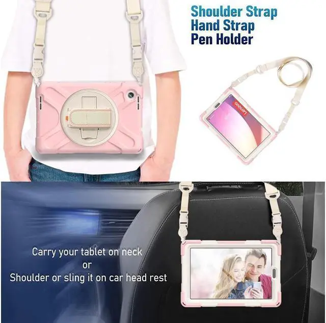 Alt view image 6 of 7 - BONAEVER For Lenovo Tab M8 4th Gen 2024 2023 TB-301XU TB-300FU TB-300XU Shockproof Protective Cover with H & Shoulder Strap Stand and Pencil Holder Stylus Pen Pink