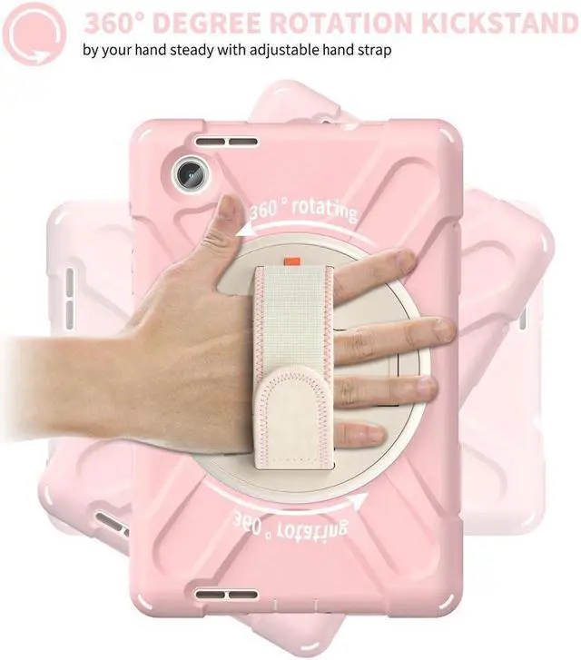 Alt view image 3 of 7 - BONAEVER For Lenovo Tab M8 4th Gen 2024 2023 TB-301XU TB-300FU TB-300XU Shockproof Protective Cover with H & Shoulder Strap Stand and Pencil Holder Stylus Pen Pink