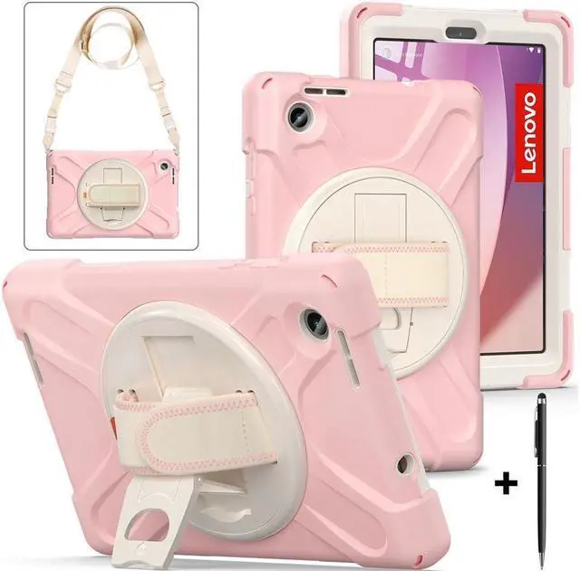 Main image of BONAEVER For Lenovo Tab M8 4th Gen 2024 2023 TB-301XU TB-300FU TB-300XU Shockproof Protective Cover with H & Shoulder Strap Stand and Pencil Holder Stylus Pen Pink