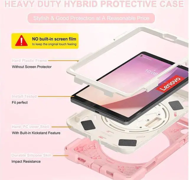 Alt view image 7 of 7 - BONAEVER For Lenovo Tab M8 4th Gen 2024 2023 TB-301XU TB-300FU TB-300XU Shockproof Protective Cover with H & Shoulder Strap Stand and Pencil Holder Stylus Pen Pink