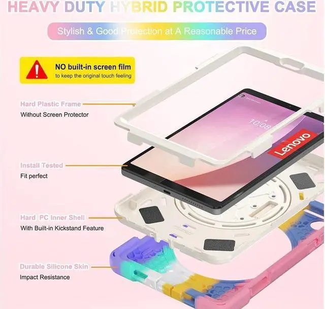 Alt view image 7 of 7 - BONAEVER For Lenovo Tab M8 4th Gen 2024 2023 TB-301XU TB-300FU TB-300XU Shockproof Protective Cover with H & Shoulder Strap Stand and Pencil Holder Stylus Pen Pink/White