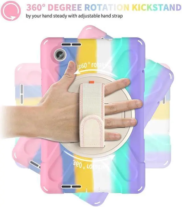 Alt view image 3 of 7 - BONAEVER For Lenovo Tab M8 4th Gen 2024 2023 TB-301XU TB-300FU TB-300XU Shockproof Protective Cover with H & Shoulder Strap Stand and Pencil Holder Stylus Pen Pink/White