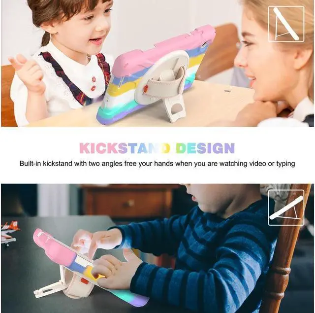 Alt view image 2 of 7 - BONAEVER For Lenovo Tab M8 4th Gen 2024 2023 TB-301XU TB-300FU TB-300XU Shockproof Protective Cover with H & Shoulder Strap Stand and Pencil Holder Stylus Pen Pink/White