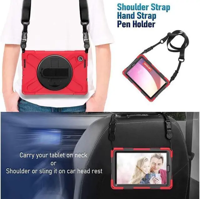 Alt view image 6 of 7 - BONAEVER For Lenovo Tab M8 4th Gen 2024 2023 TB-301XU TB-300FU TB-300XU Shockproof Protective Cover with H & Shoulder Strap Stand and Pencil Holder Stylus Pen Red