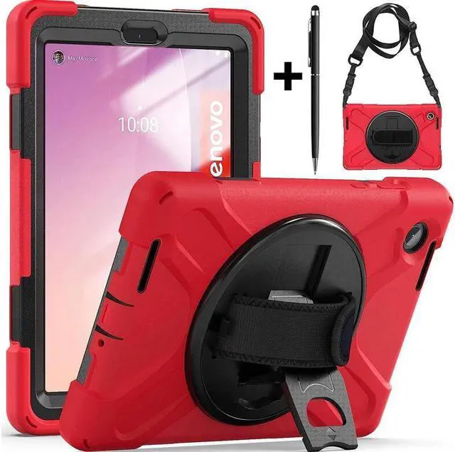 Main image of BONAEVER For Lenovo Tab M8 4th Gen 2024 2023 TB-301XU TB-300FU TB-300XU Shockproof Protective Cover with H & Shoulder Strap Stand and Pencil Holder Stylus Pen Red