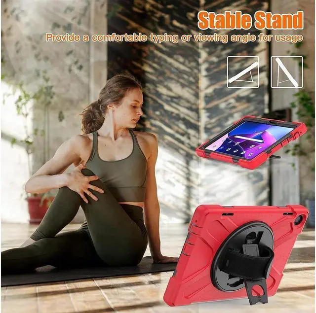 Alt view image 4 of 7 - BONAEVER For Lenovo Tab M8 4th Gen 2024 2023 TB-301XU TB-300FU TB-300XU Shockproof Protective Cover with H & Shoulder Strap Stand and Pencil Holder Stylus Pen Red