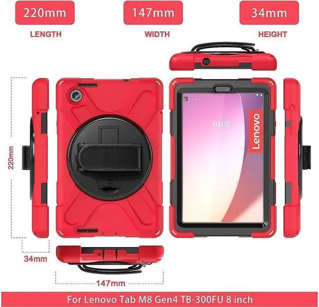 Alt view image 5 of 7 - BONAEVER For Lenovo Tab M8 4th Gen 2024 2023 TB-301XU TB-300FU TB-300XU Shockproof Protective Cover with H & Shoulder Strap Stand and Pencil Holder Stylus Pen Red