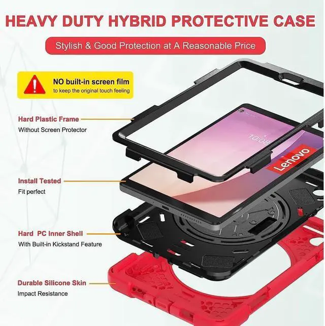 Alt view image 7 of 7 - BONAEVER For Lenovo Tab M8 4th Gen 2024 2023 TB-301XU TB-300FU TB-300XU Shockproof Protective Cover with H & Shoulder Strap Stand and Pencil Holder Stylus Pen Red