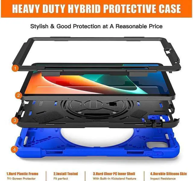 Alt view image 7 of 7 - BONAEVER Protective Case for Xiaomi Mi Pad 5 / Mi Pad 5 Pro 11 inch 2021 with Pencil Holder & Stand and Portable ShockProof Cover with Rotatable Handle Shoulder Strap Stylus Pen