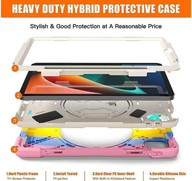 Alt view image 7 of 7 - BONAEVER Protective Case for Xiaomi Mi Pad 5 / Mi Pad 5 Pro 11 inch 2021 with Pencil Holder & Stand and Portable ShockProof Cover with Rotatable Handle Shoulder Strap Stylus Pen